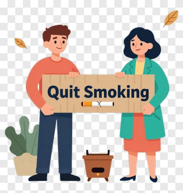 Cartoon Couple Holding Quit Smoking Sign PNG