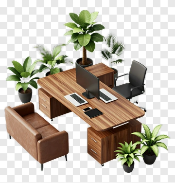 Modern Office Workspace With Plants And Furniture PNG