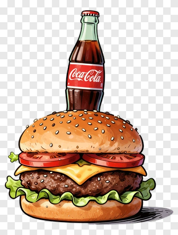 Cartoon Hamburger With Coca-Cola Bottle PNG