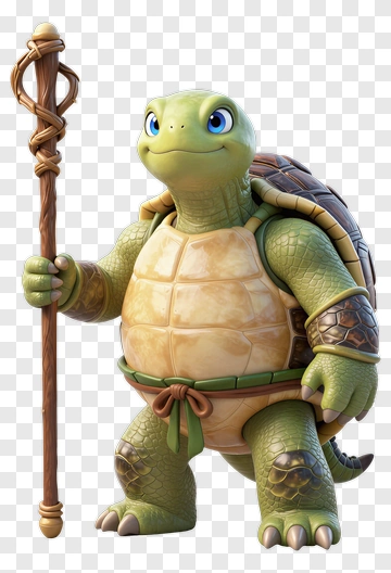 3D Cartoon Turtle Holding A Staff PNG