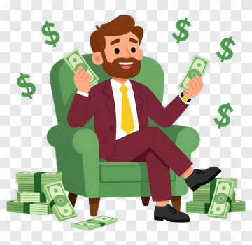 Cartoon Man Sitting In Chair With Money PNG