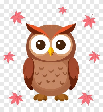 Cartoon Owl Surrounded By Autumn Leaves PNG