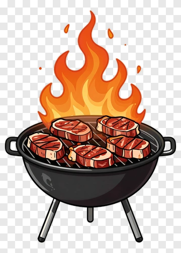 Grilling Meat On A Barbecue With Flames PNG
