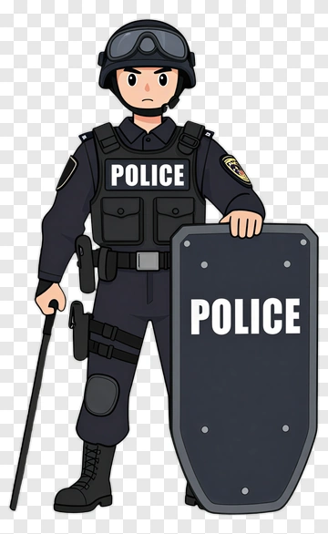 Cartoon Police Officer Holding A Shield PNG