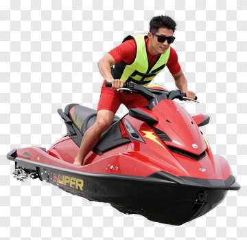 Man Riding A Red Jet Ski PNG