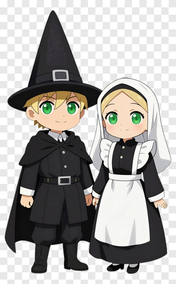 Cartoon Witch And Pilgrim Characters PNG
