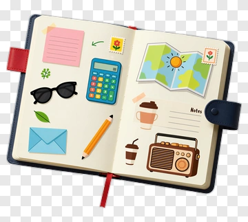 Colorful Notebook With Stationery Items PNG