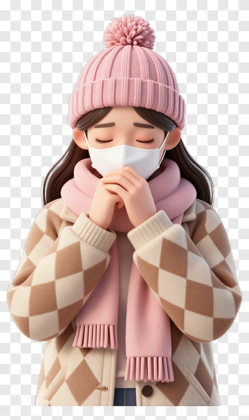 3D Woman Wearing A Pink Beanie And Scarf PNG