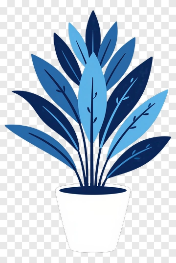 Stylized Blue Plant In A White Pot PNG