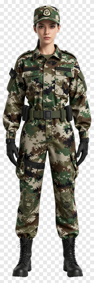 Female Soldier In Camouflage Military Uniform PNG