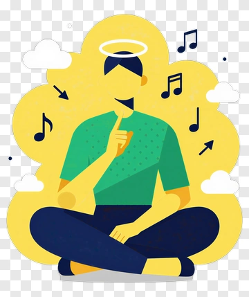 Person Meditating With Music Notes PNG