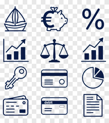 Financial Icons Set With Graphs And Currency Symbols PNG