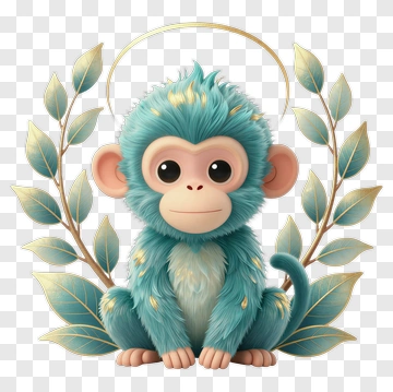 Cartoon Monkey Sitting Among Leaves PNG