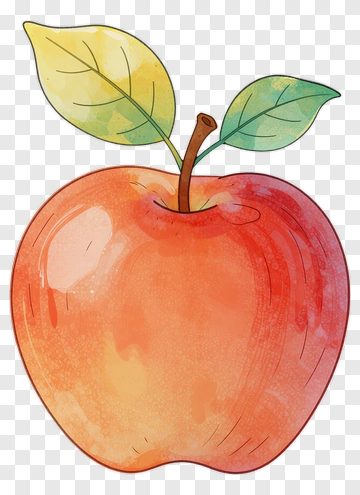 Watercolor Apple With Leaves PNG