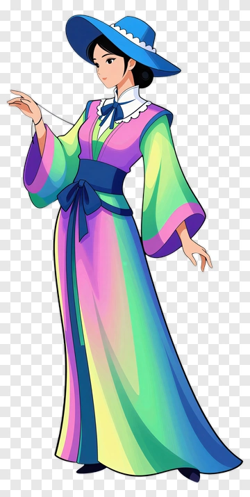 Colorful Cartoon Woman In Traditional Dress PNG