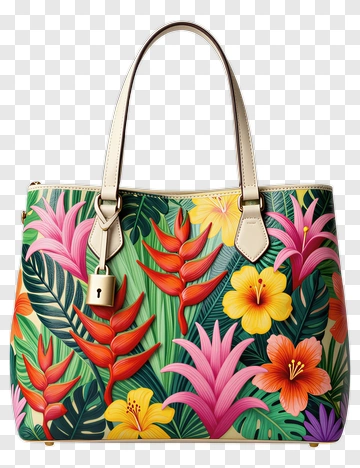 Colorful Handbag With Tropical Floral Design PNG