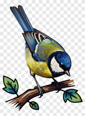 Colorful Blue Tit Bird On A Branch PNG