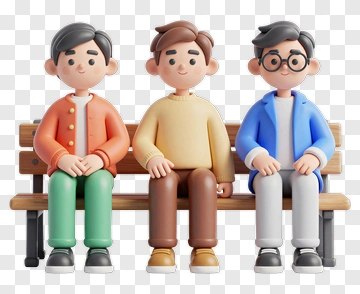 3D Cartoon Friends Sitting On A Bench PNG