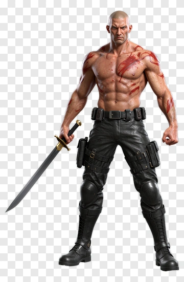 Muscular Man Holding A Sword PNG