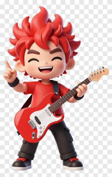 Cartoon Musician Playing A Red Electric Guitar PNG
