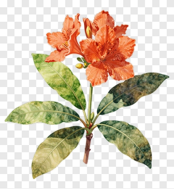 Orange Flower With Green Leaves PNG