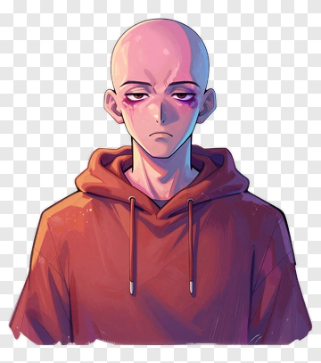 Bald Character In An Orange Hoodie PNG