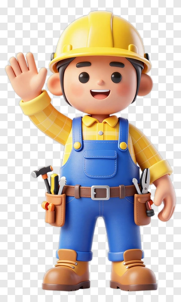 3D Construction Worker Waving PNG