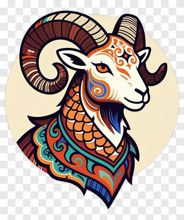 Colorful Goat Head With Ornate Patterns PNG