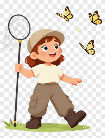 Cartoon Child Catching Butterflies PNG