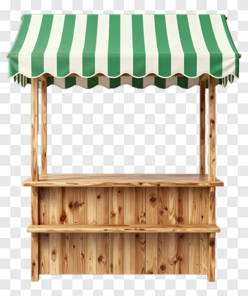Wooden Market Stall With Green And White Canopy PNG