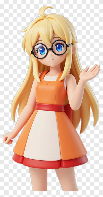 Cartoon Girl Waving In An Orange Dress PNG