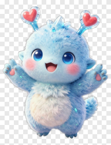 Cute Cartoon Blue Creature With Heart Antennas PNG