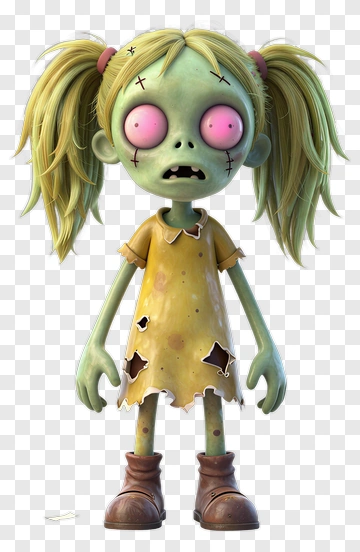 Cartoon Zombie Girl With Pigtails PNG