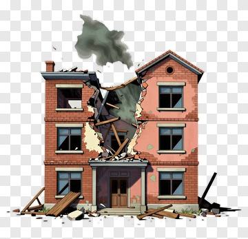 Damaged House With Debris And Smoke PNG