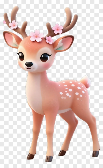 Cartoon Deer With Flowers On Antlers PNG