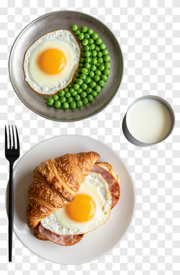 Breakfast Plate With Croissant And Eggs PNG