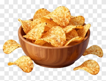 Wooden Bowl Of Potato Chips PNG