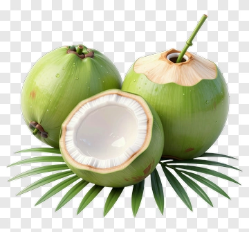 Fresh Green Coconuts With Palm Leaves PNG