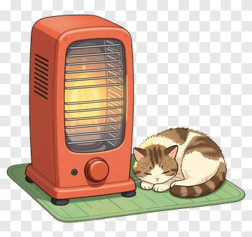 Cartoon Cat Sleeping Next To A Heater PNG