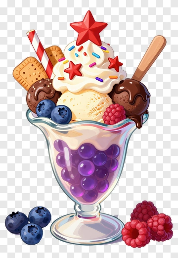 Ice Cream Sundae With Berries And Cookies PNG