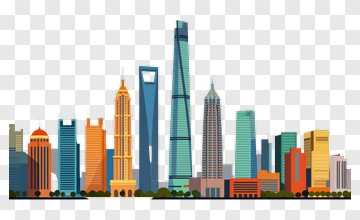 Colorful City Skyline Illustration PNG