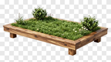 Wooden Garden Bed With Plants PNG