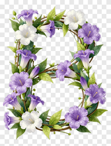 Floral Letter B Wreath PNG