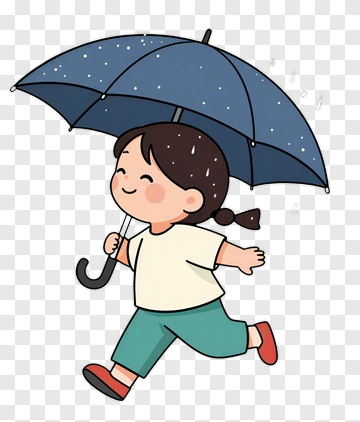 Cartoon Girl Running With An Umbrella PNG