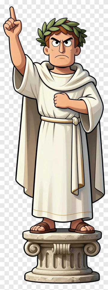 Cartoon Roman Statue Pointing Up PNG