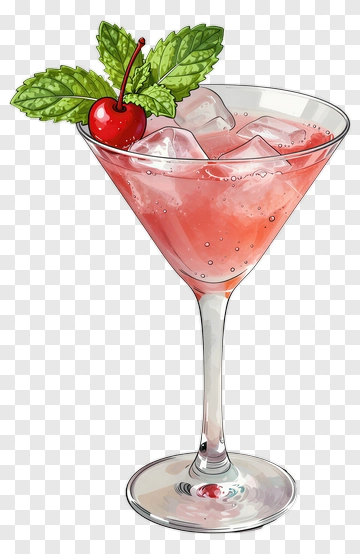 Cocktail With Cherry And Mint Leaves PNG