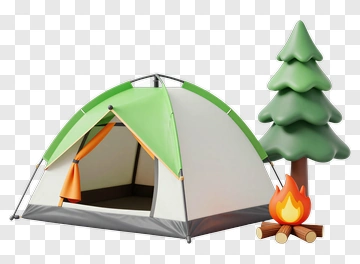 Camping Tent With Tree And Campfire PNG