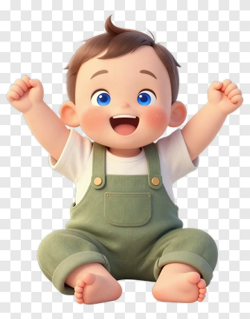 Happy Cartoon Baby Sitting With Arms Raised PNG