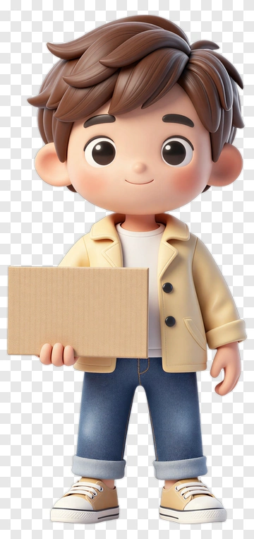 3D Boy Holding A Cardboard Box PNG