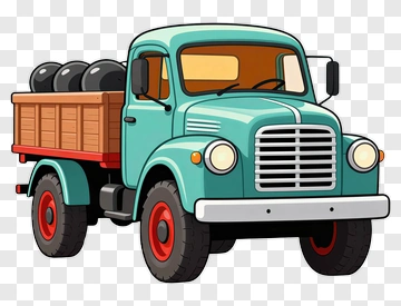 Cartoon Pickup Truck With Black Tires PNG